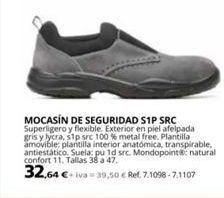 Coferdroza Mocasi̇n de seguridad s1p src superligero y flexible. exterior en piel afelpada gris y lycra, 51p src 100 % metal free. plant oferta