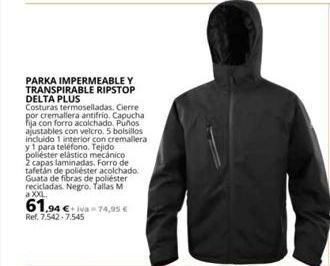 Coferdroza Parka impermeable y transpirable ripstop delta plus costuras termoselladas. cierre por cremallera antifrio, capucha fija con oferta