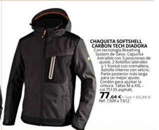 Coferdroza Chaqueta softshell carbon tech diadora con tecnologia breathing system de geox. capucha extraible con 3 posiciones de ajuste, oferta