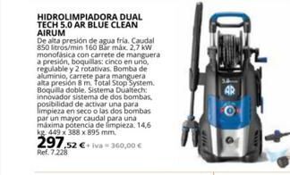 Coferdroza Hidrolimpiadora dual tech 5.0 ar blue clean airum  de alta presión de agua fria. caudal 850 litros/min 160 bar máx. 2,7 kw  m oferta