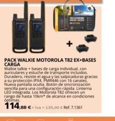 Coferdroza Pack walkie motorola t82 ex+bases carga  walkie e talkie + bases de carga individual, con auriculares y estuche de transporte oferta