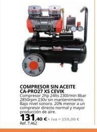 Coferdroza Compresor sin aceite ca-pro27 xs cevik compresor 2hp 24its 230l/min 8bar 2850rpm 230v sin mantenimiento. bajo nivel sonoro. 2 oferta