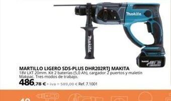 Coferdroza Thakita  makita  martillo ligero sds-plus dhr202rtj makita 18v lxt 20mm kit 2 baterias (5,0 ah), cargador 2 puertos y maletin oferta
