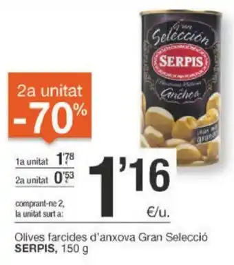 BonpreuEsclat Serpis Olives Farcides d'anxova Gran Seleccio 150g oferta