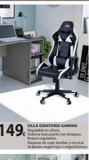 Tú Brico-Marian 149€ silla giratoria gaming regulable en altura. sistema basculante con bloqueo. brazas regulables. dispone de cojin lumbar y oferta
