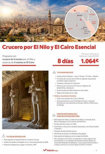 Halcón Viajes Programa con crucero de 4 noches por el nilo y estancia de 3 noches en el cairo tu viaje no incluye • todo aquello no especif oferta