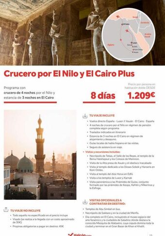Halcón Viajes Programa con crucero de 4 noches por el nilo y estancia de 3 noches en el cairo tu viaje no incluye • todo aquello no especif oferta