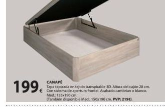 Tú Brico-Marian 199€ canapé tapa tapizada en tejido transpirable 30. altura del cajón 28 cm. con sistema de apertura frontal. acabado cambria oferta