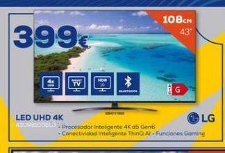 Euronics 399€ led uhd 4k 43urb1008l-procesador inteligente 4k a5 gen6 h hor -conectividad inteligente thinq al funciones gaming * blue oferta