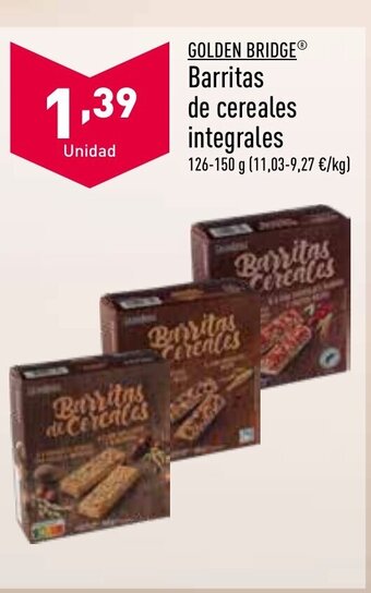 ALDI GOLDEN BRIDGE Barritas de cereales integrales oferta