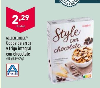 ALDI GOLDEN BRIDGE Copos de arroz y trigo integral con chocolate oferta