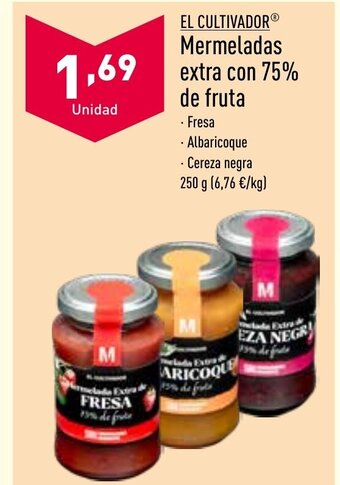 ALDI EL CULTIVADOR Mermeladas extra con 75% de fruta oferta