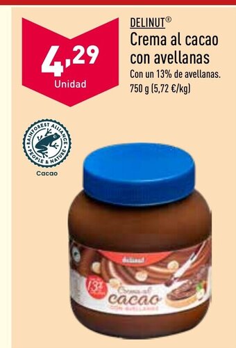 ALDI DELINUT Crema al cacao con avellanas oferta