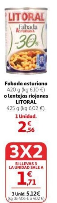 Alcampo Fabada asturiana 420 g o lentejas riojanas LITORAL oferta