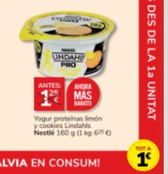 Consum Yogur proteínas limón y cookies Lindahls Nestlé 160 g oferta