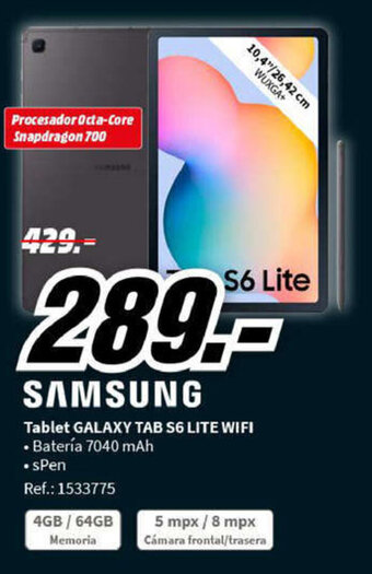 MediaMarkt Tablet GALAXY TAB S6 LITE WIFI oferta