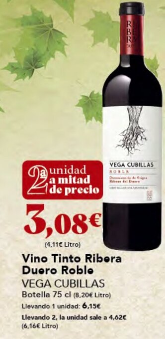 Gadis Vino Tinto Ribera Duero Roble VEGA CUBILLAS oferta