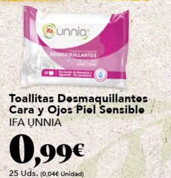 Gadis Toallitas Desmaquillantes Cara y Ojos Piel Sensible IFA UNNIA oferta