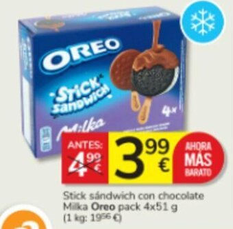 Consum Stick sándwich con chocolate Milka Oreo pack 4x51 g oferta
