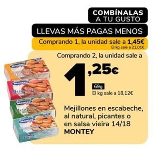Supeco Mejillones en escabeche, al natural, picantes o en salsa vieira 14/18 MONTEY oferta