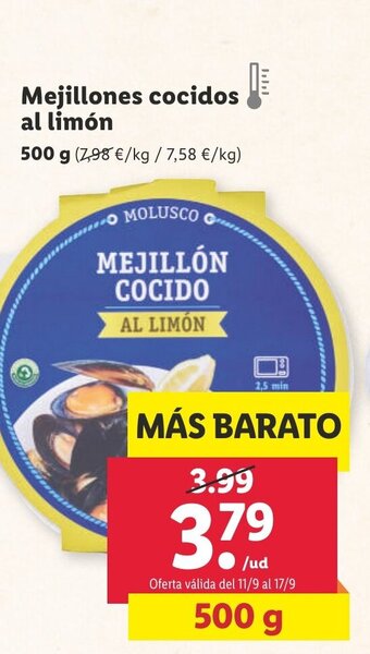 Lidl Mejillones cocidos al limón 500 g oferta