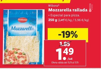 Lidl Milbona Mozzarella rallada 250 g oferta