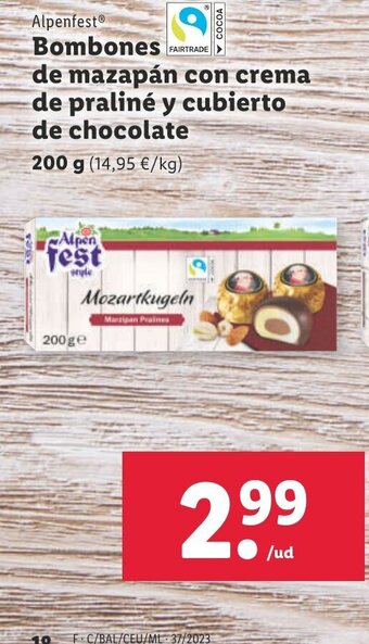 Lidl Alpenfest Bombones de mazapán con crema de praliné y cubierto de chocolate 200 g oferta
