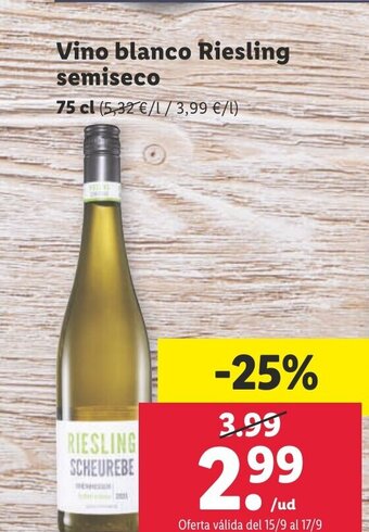Lidl Vino blanco Riesling semiseco 75 cl oferta