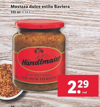 Lidl Händlmaier Mostaza dulce estilo Baviera 335 ml oferta