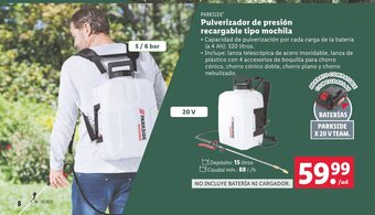 Lidl PARKSIDE Pulverizador de presión recargable tipo mochila oferta