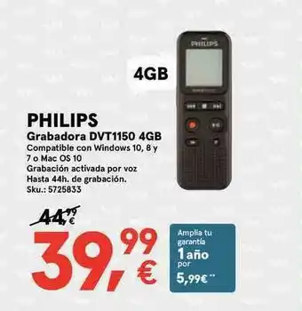 Worten Philips Grabadora Dvt1150 4gb oferta
