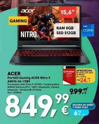 Worten Acer Portátil Gaming Acer Nitro 6 An515-56-73b9 oferta