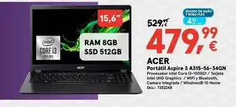 Worten Acer Portátil Aspire 3 A315-56-34gn oferta