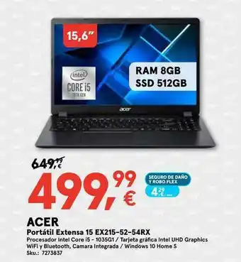 Worten Acer Portátil Exensa 15ex215-52-54rx oferta