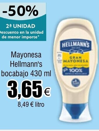 FROIZ Mayonesa Hellmann's bocabajo 430 ml oferta