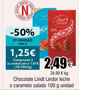 FROIZ Chocolate Lindt Lindor leche o caramelo salado 100 g unidad oferta