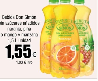 FROIZ Bebida Don Simón sin azúcares añadidos naranja, piña o mango y manzana 1,5 L unidad oferta
