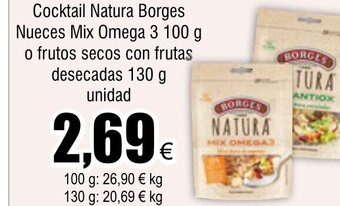 FROIZ Cocktail Natura Borges Nueces Mix Omega 3 100 g o frutos secos con frutas desecadas 130 g unidad oferta