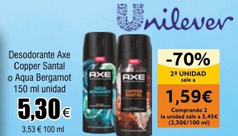 FROIZ Desodorante Axe Copper Santal o Aqua Bergamot 150 ml unidad oferta