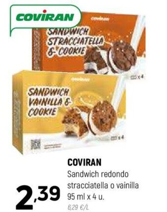 COVIRAN Sandwich redondo stracciatella o vainilla 95 ml x 4 u