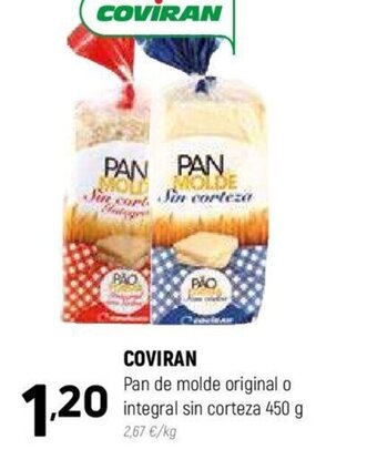 Coviran COVIRAN Pan de molde original o integral sin corteza 450 g oferta