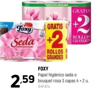 Coviran FOXY Papel higiénico seda o bouquet rosa 3 capas 4 + 2 u. oferta
