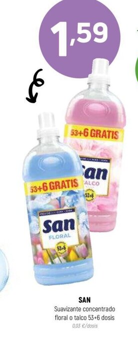 Coviran SAN Suavizante concentrado floral o talco 53+6 dosis oferta