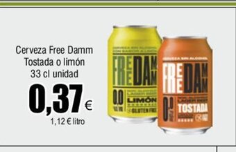 FROIZ Cerveza Free Damm Tostada o limón 33 cl unidad oferta