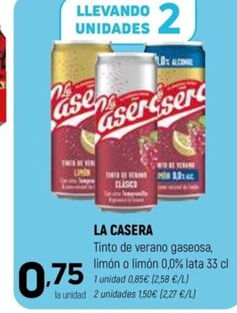 Coviran LA CASERA Tinto de verano gaseosa, limón o limón 0,0% lata 33 cl oferta