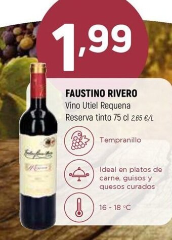 Coviran FAUSTINO RIVERO Vino Utiel Requena Reserva tinto 75 cl oferta