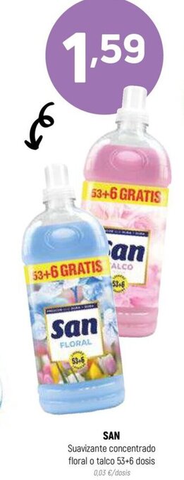 Coviran SAN Suavizante concentrado floral o talco 53+6 dosis oferta