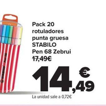 Carrefour Pack 20 rotuladores punta gruesa STABILO Pen 68 Zebrui oferta