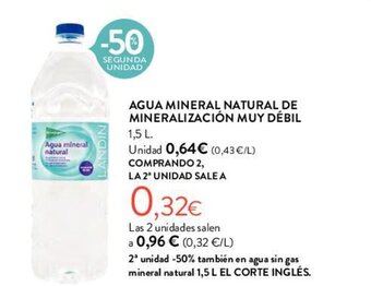 Hipercor AGUA MINERAL NATURAL DE MINERALIZACIÓN MUY DÉBIL oferta