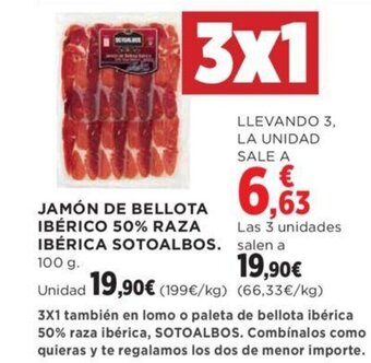 Hipercor JAMÓN DE BELLOTA IBÉRICO 50% RAZA IBÉRICA SOTOALBOS. 100 g. oferta